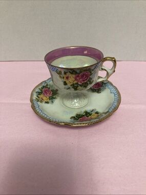 Vintage Sonsco Japan cup and saucer set rose design gold trim pearlware finish